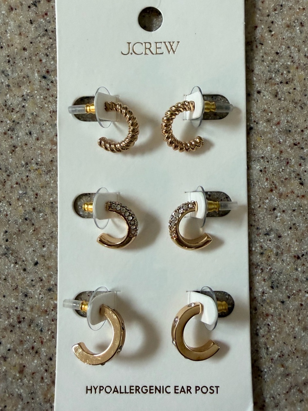 J. Crew Gold Tone Set of Three Small Hoop Huggie Earrings Hypoallergenic
